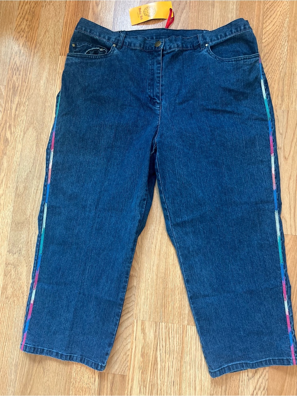 Ruby Rd. Dark Blue Cropped Jeans with Multicolor Side Trim